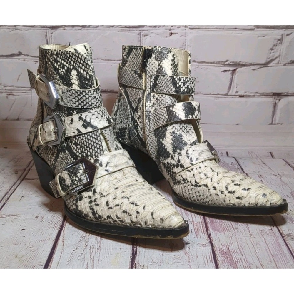 Gianni Bini Jeydda Point Toe‎ Leather Zip Up Ankle Boots SZ 5 Snakeskin Embossed